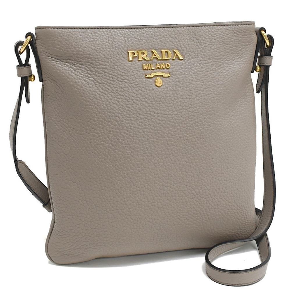 Prada Crossbody Shoulder Bag VITTERO DAINO Leather Greige Gray
